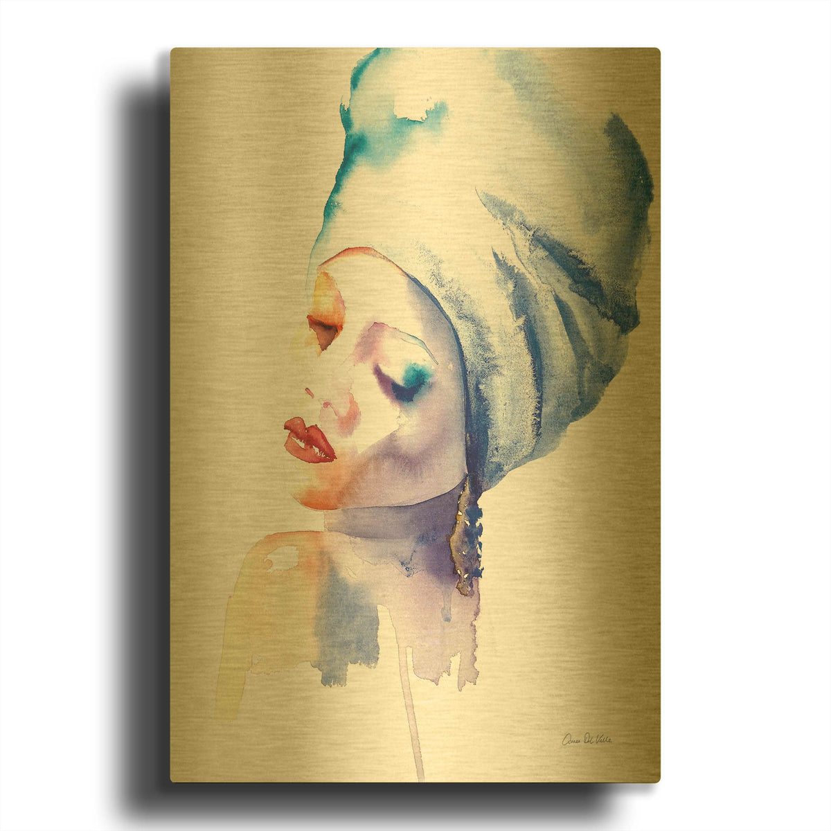 'Woman In Blue' By Alan Majchrowicz Gold Metal Wall Art