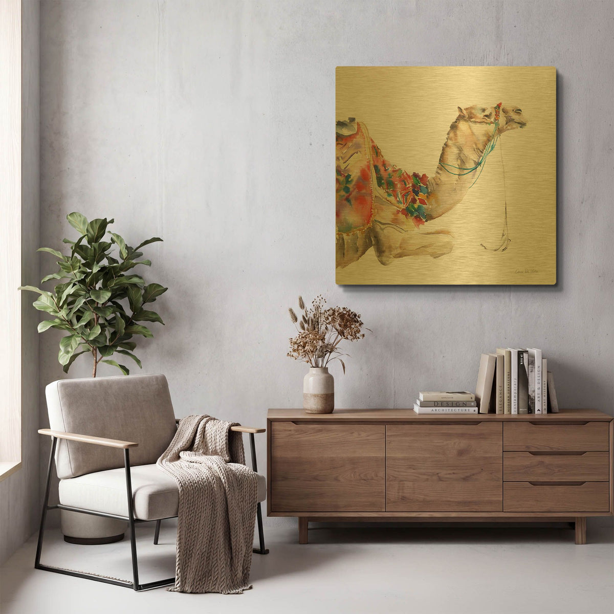'Desert Camel I' By Alan Majchrowicz Gold Metal Wall Art