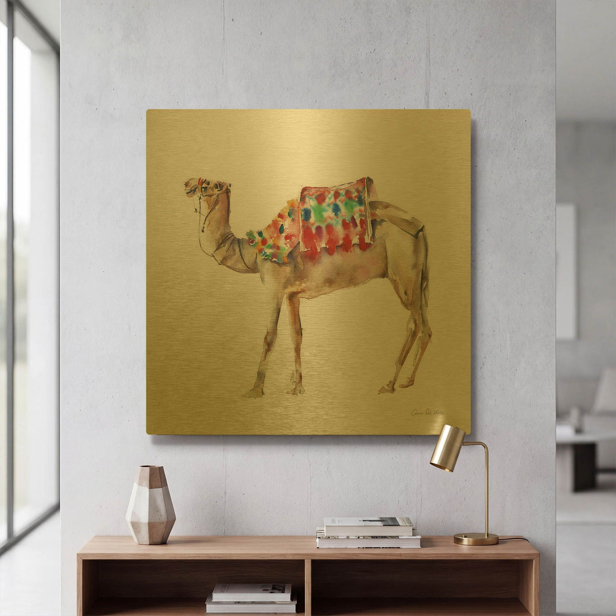 'Desert Camel II' By Alan Majchrowicz Gold Metal Wall Art
