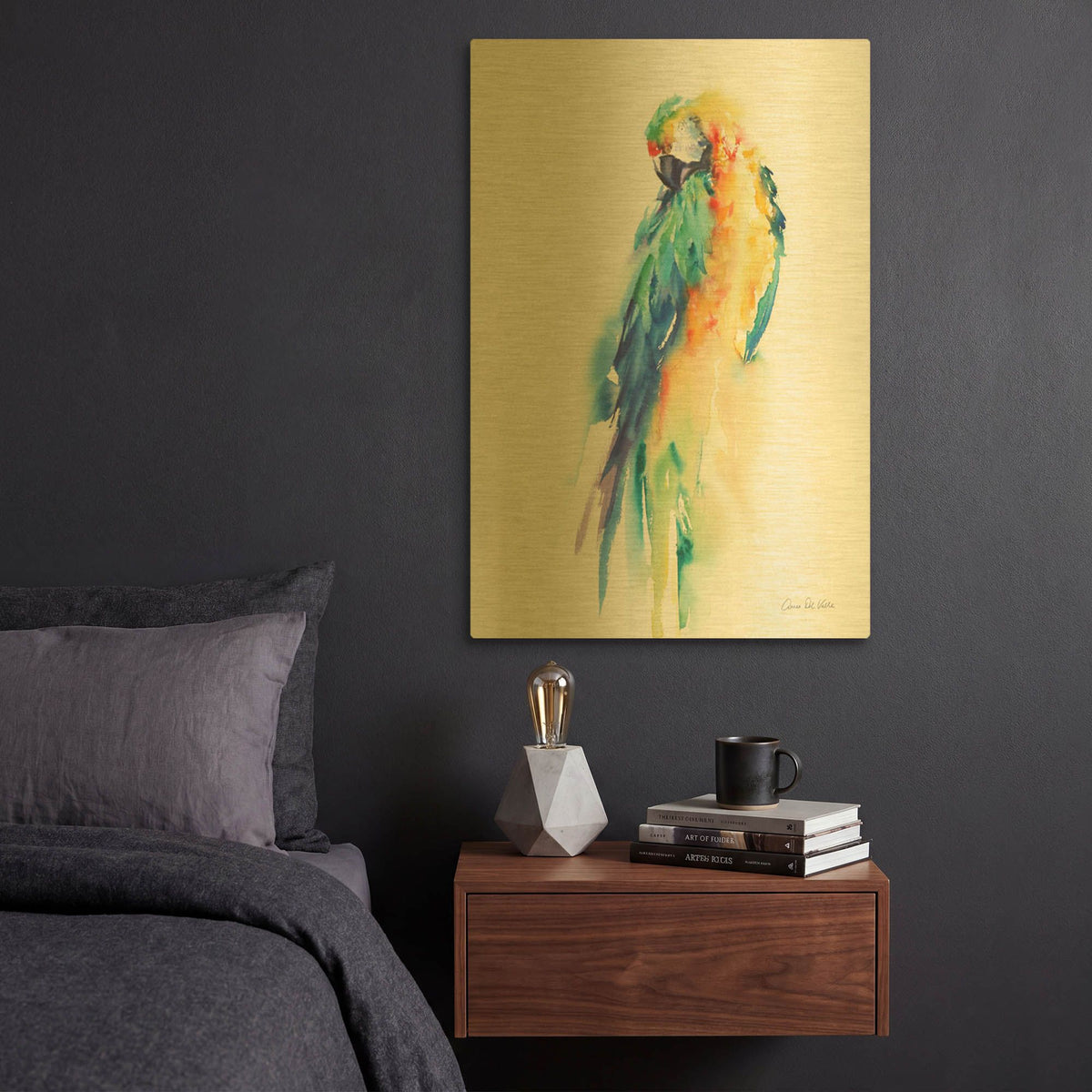 'Colorful Parrots II' By Alan Majchrowicz Gold Metal Wall Art