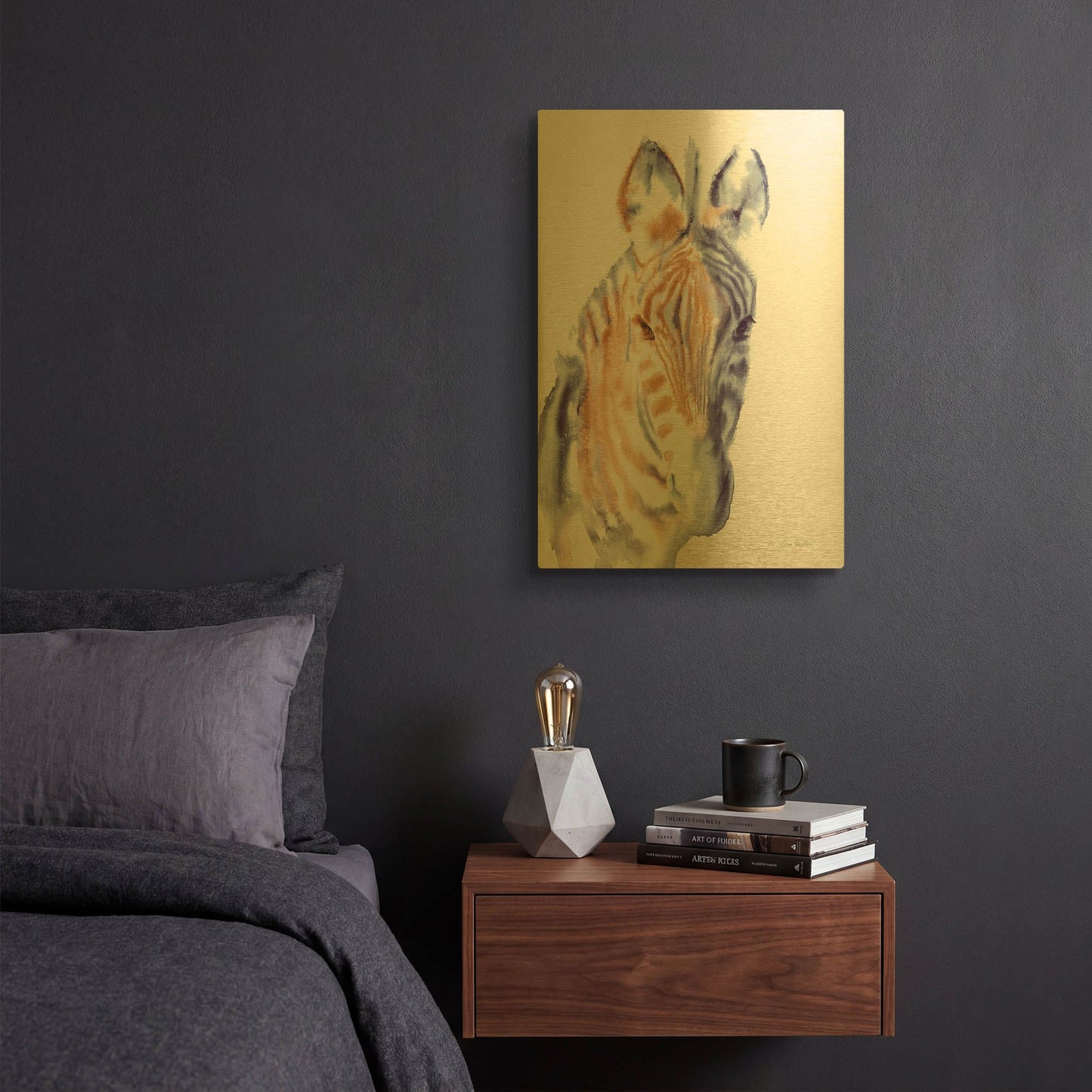 'Zebra Neutral' By Alan Majchrowicz Gold Metal Wall Art