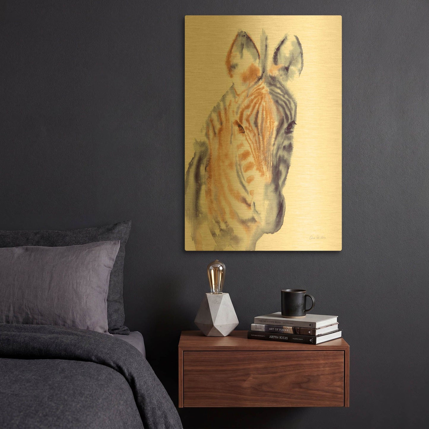 'Zebra Neutral' By Alan Majchrowicz Gold Metal Wall Art