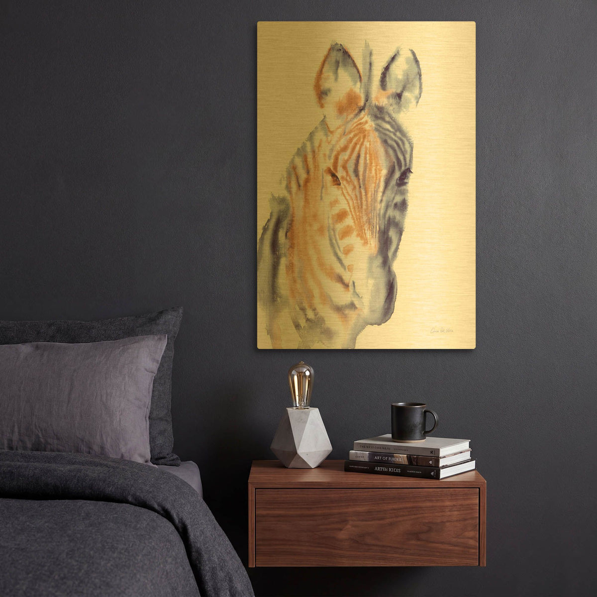 'Zebra Neutral' By Alan Majchrowicz Gold Metal Wall Art