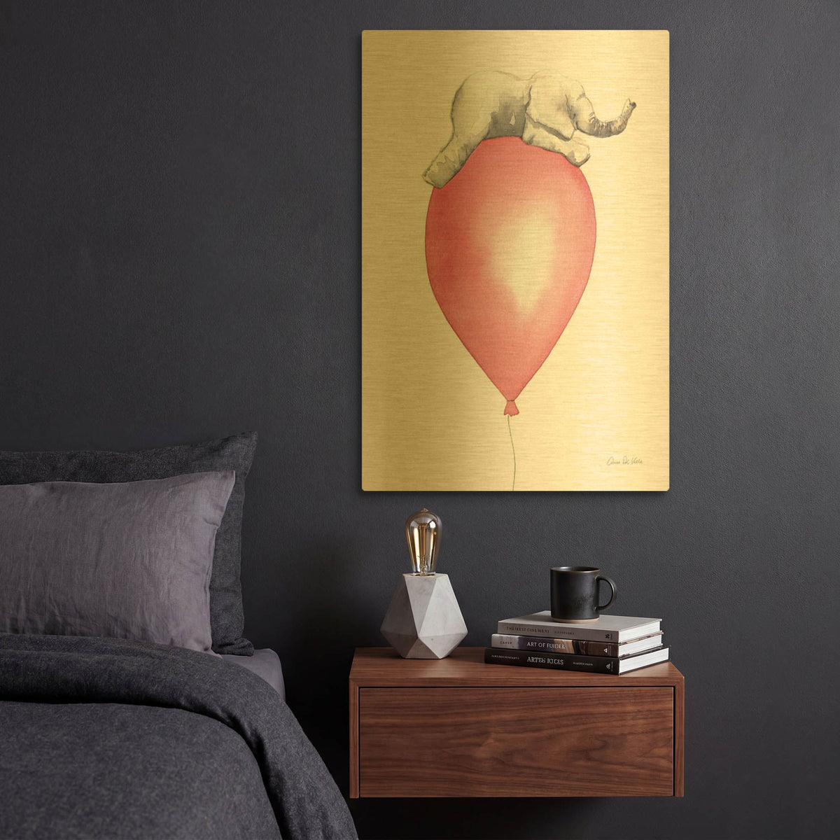 'Baby Elephant Love I' By Alan Majchrowicz Gold Metal Wall Art