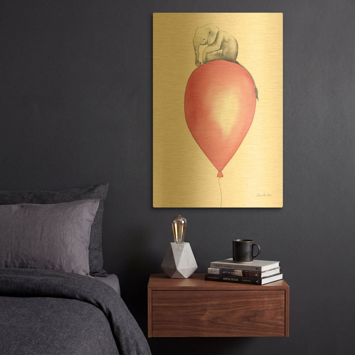'Baby Elephant Love II' By Alan Majchrowicz Gold Metal Wall Art