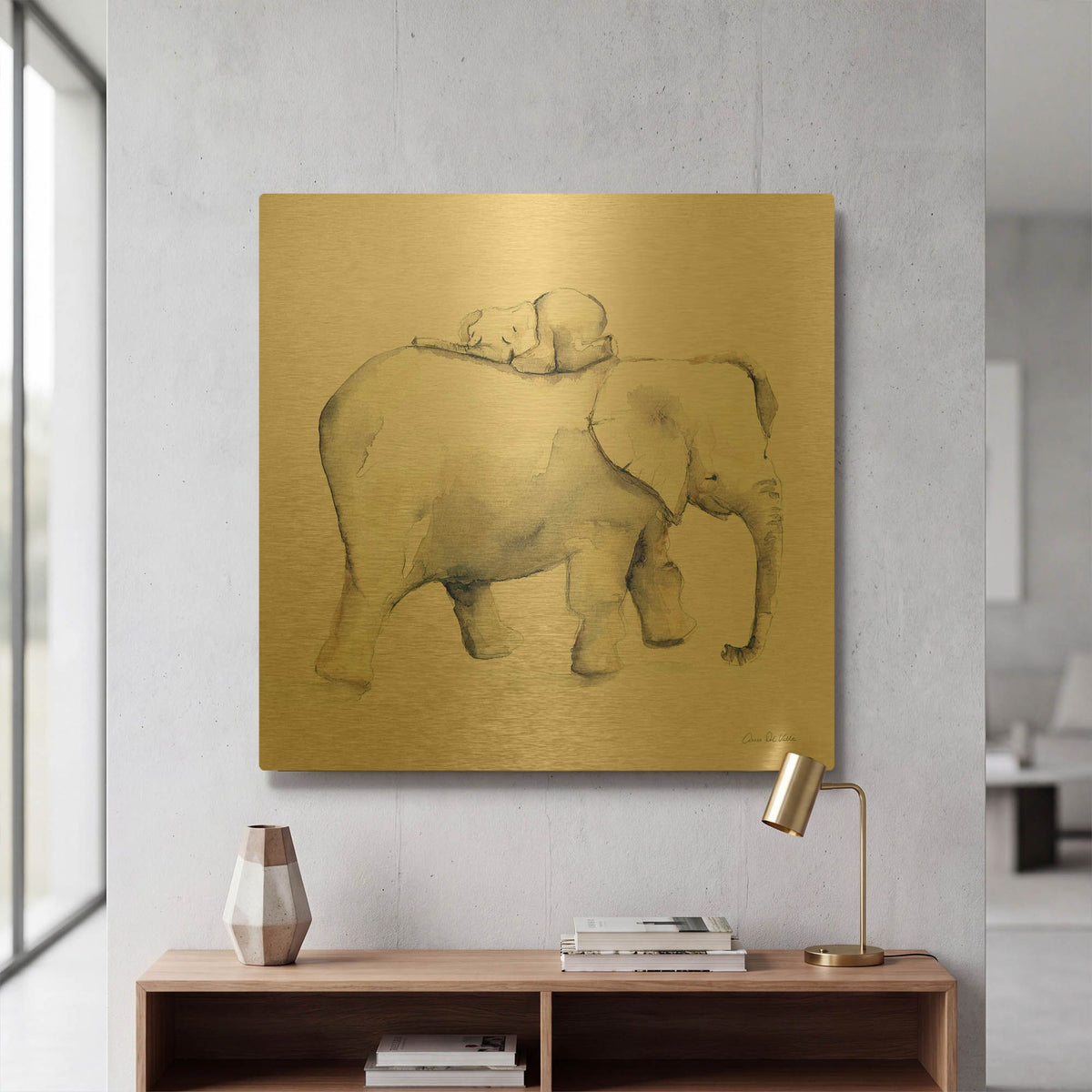 'Baby Elephant Love III' By Alan Majchrowicz Gold Metal Wall Art