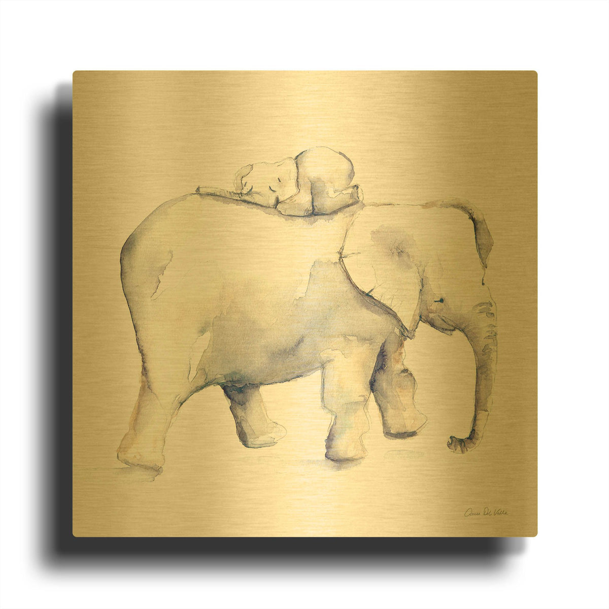 'Baby Elephant Love III' By Alan Majchrowicz Gold Metal Wall Art