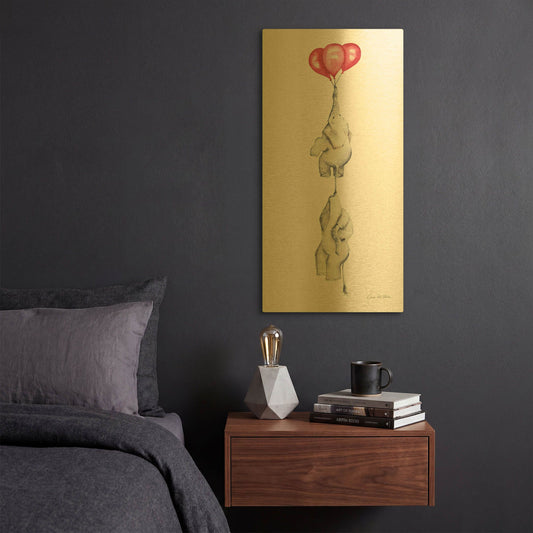 'Baby Elephant Love IV' By Alan Majchrowicz Gold Metal Wall Art