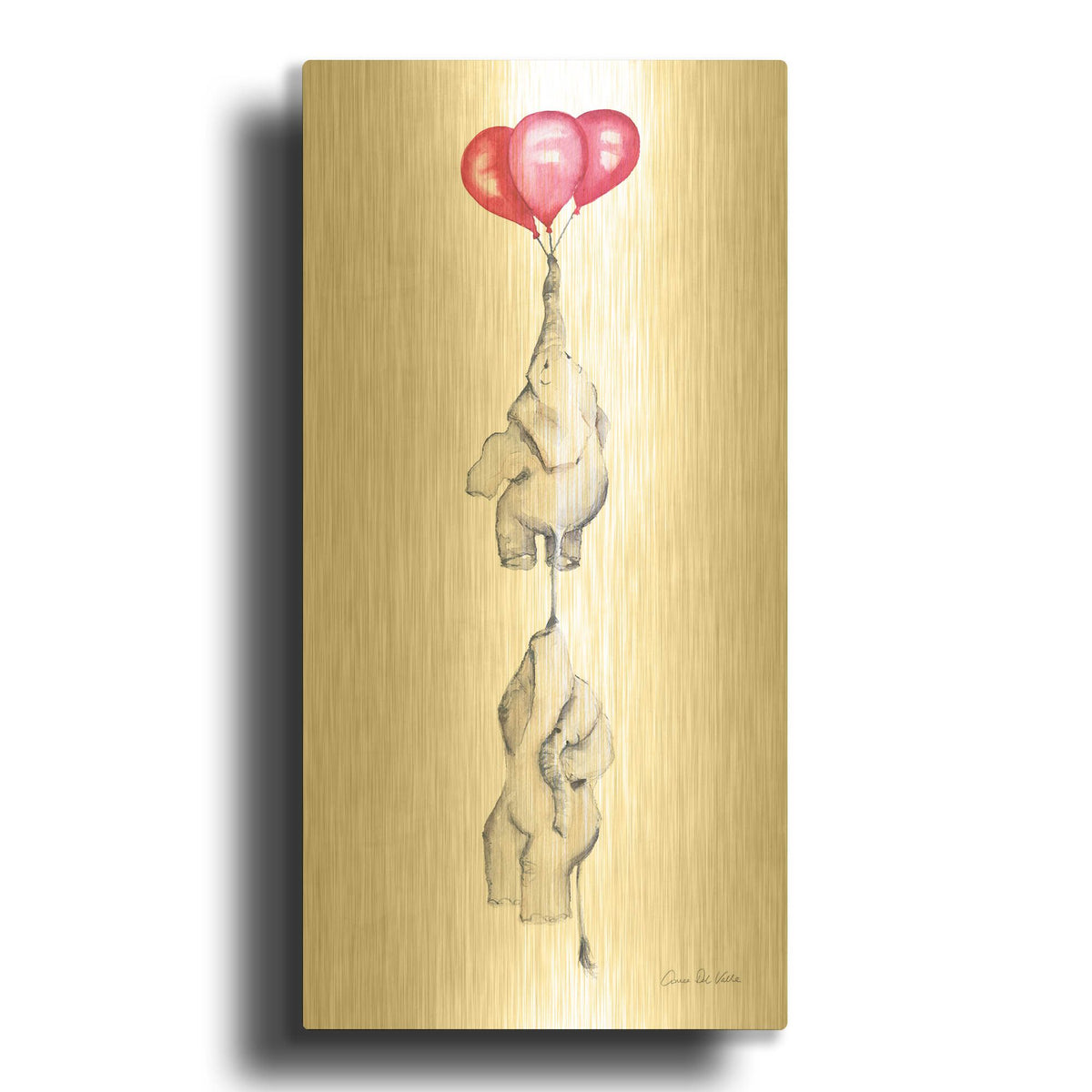 'Baby Elephant Love IV' By Alan Majchrowicz Gold Metal Wall Art