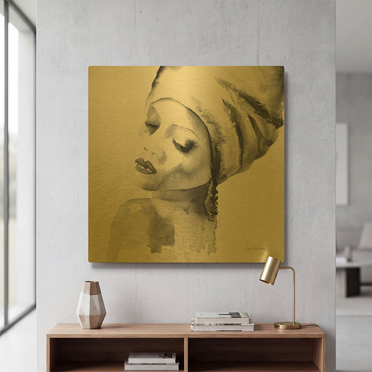 'Woman I Yellow' By Alan Majchrowicz Gold Metal Wall Art