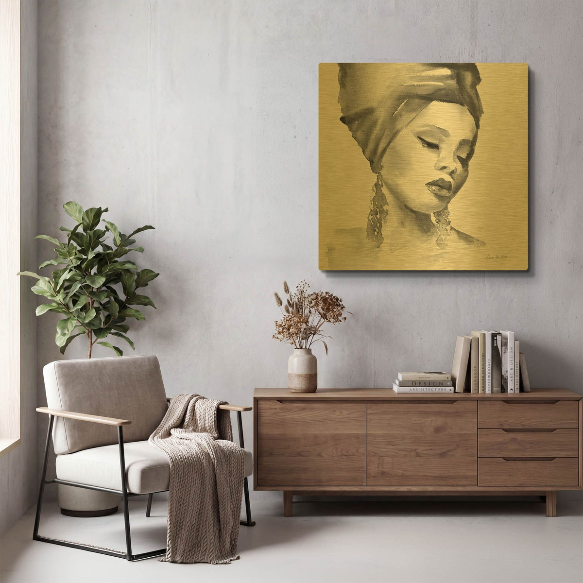 'Woman II Yellow' By Alan Majchrowicz Gold Metal Wall Art