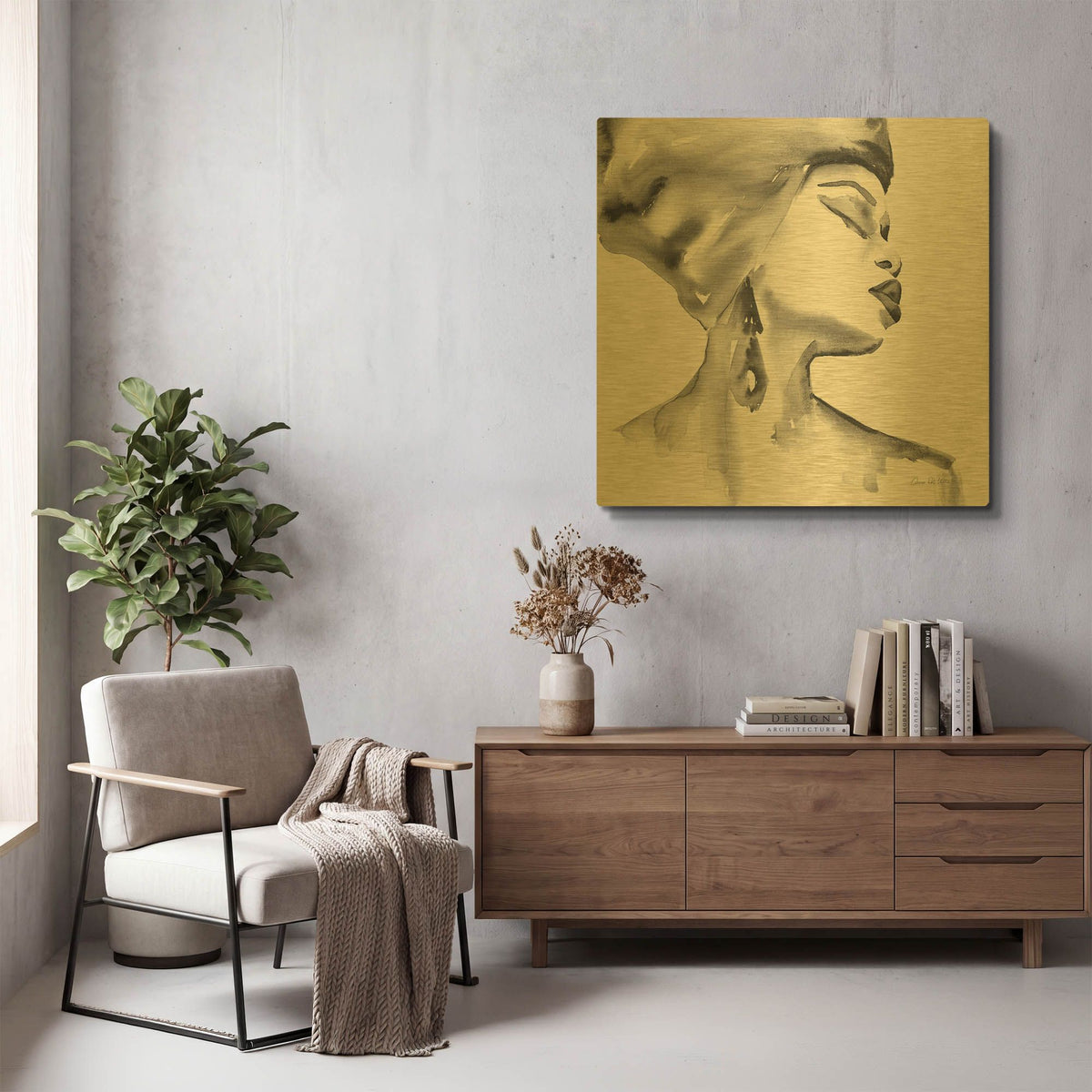 'Woman III Yellow' By Alan Majchrowicz Gold Metal Wall Art