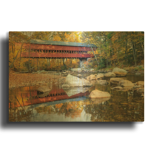 'Swift River Covered Bridge' By Alan Majchrowicz Gold Metal Wall Art