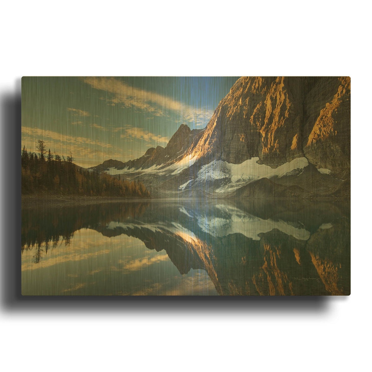 'Floe Lake Reflection III Crop' By Alan Majchrowicz Gold Metal Wall Art