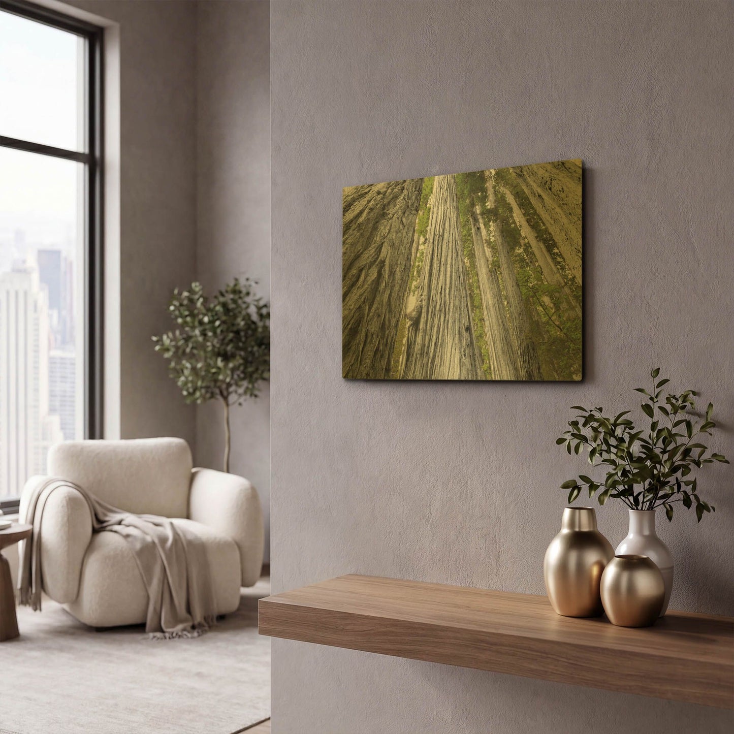 'Redwoods Forest IV BW With Color' By Alan Majchrowicz Gold Metal Wall Art