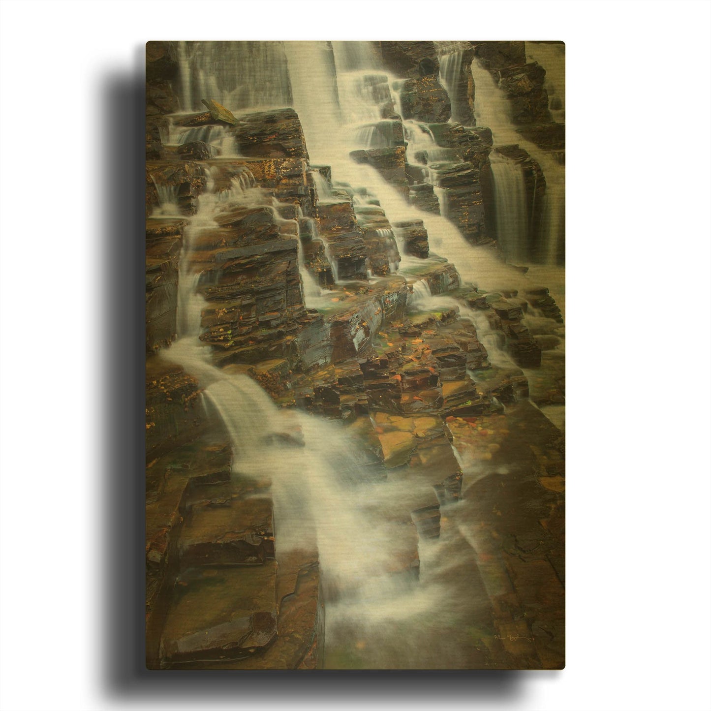 'Falls on McDonald Creek color' By Alan Majchrowicz Gold Metal Wall Art