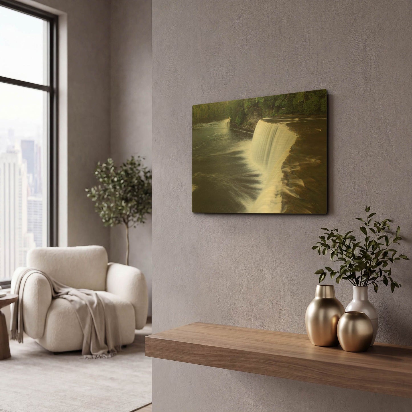 'Tahquamenon Falls Michigan I' By Alan Majchrowicz Gold Metal Wall Art