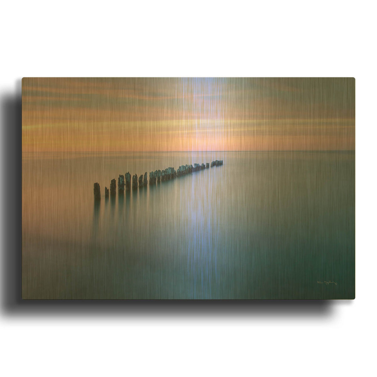 'Lake Superior Old Pier IV' By Alan Majchrowicz Gold Metal Wall Art