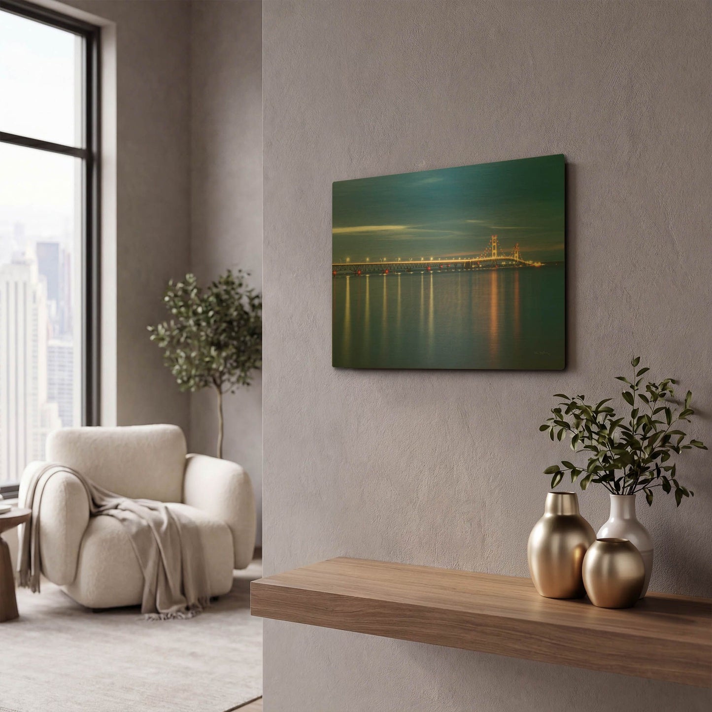 'Mackinac Bridge' By Alan Majchrowicz Gold Metal Wall Art