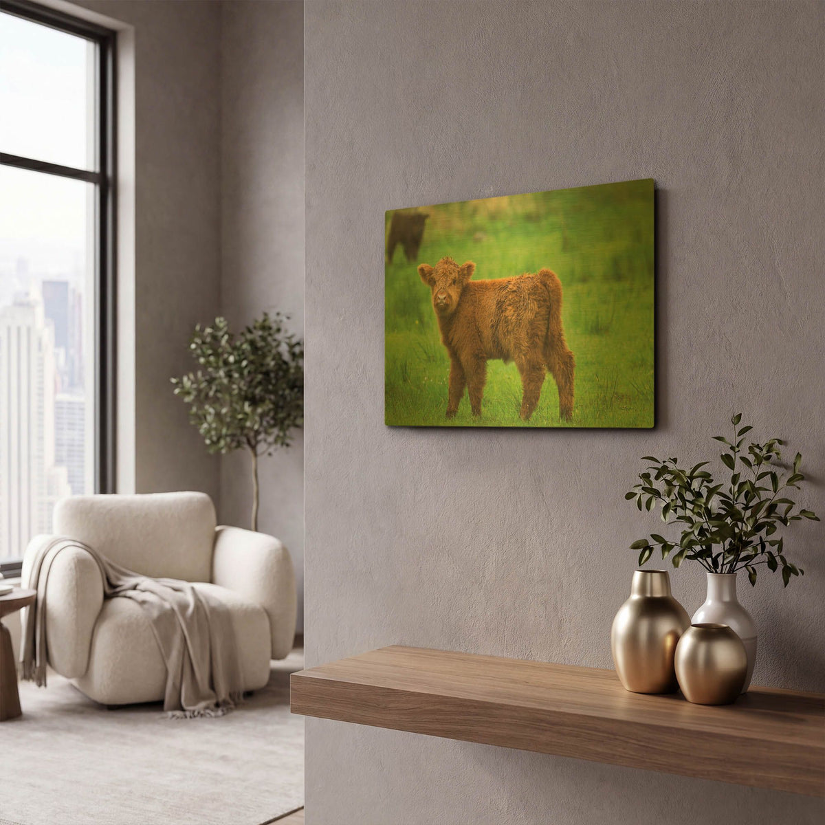 'Scottish Highland Cattle X' By Alan Majchrowicz Gold Metal Wall Art