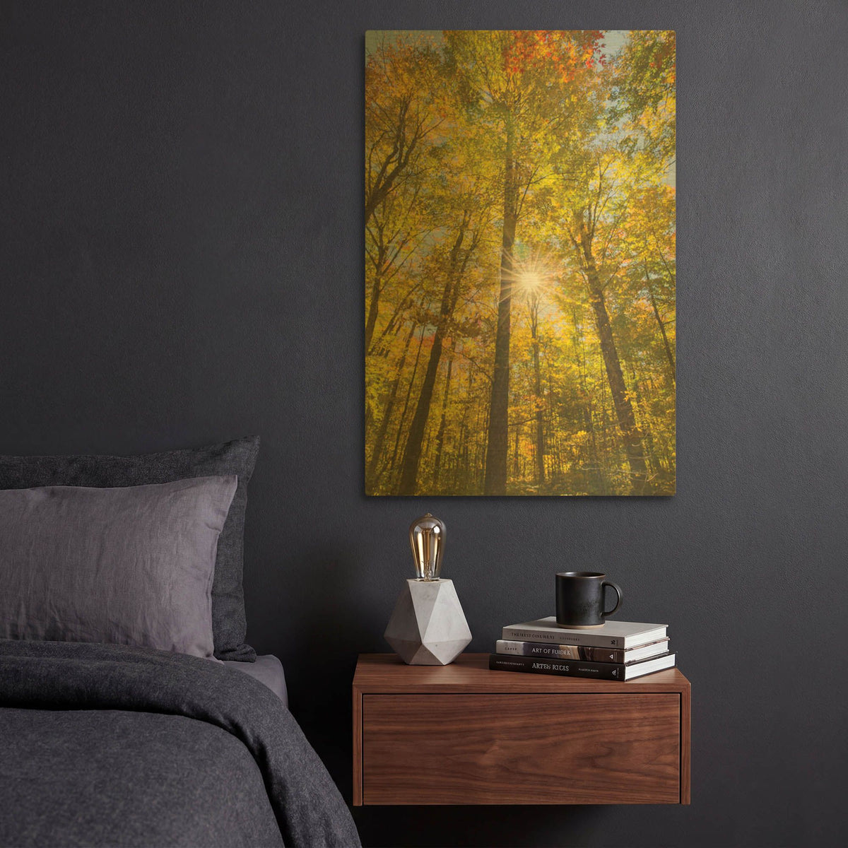 'Autumn Foliage Sunburst III' By Alan Majchrowicz Gold Metal Wall Art