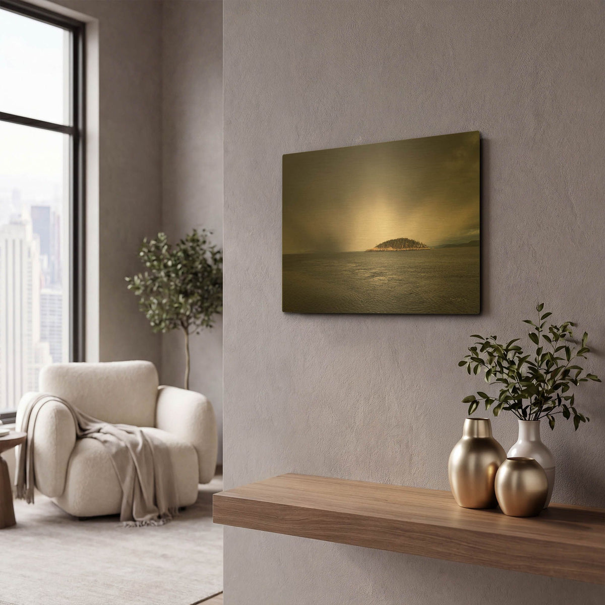 'Deception Pass Island' By Alan Majchrowicz Gold Metal Wall Art