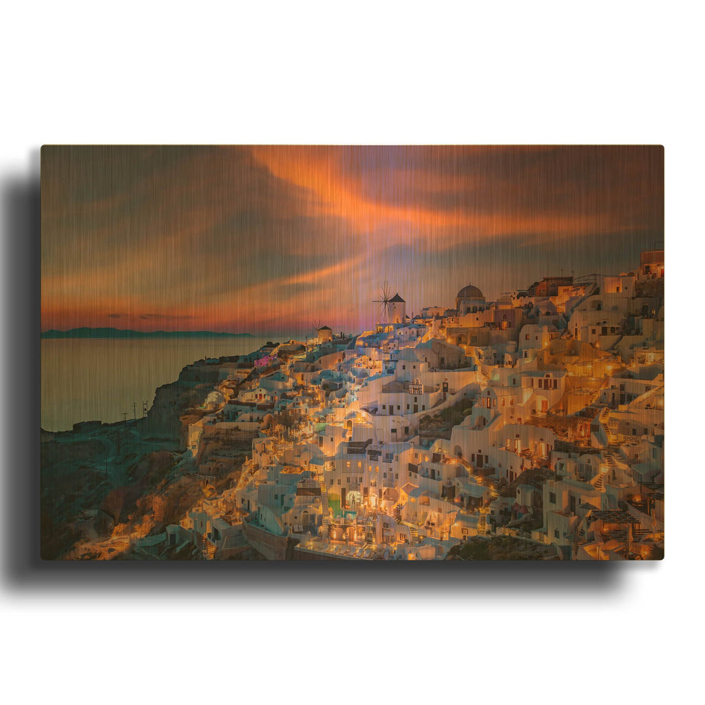 'Santorini Greece' By Edin Chavez Gold Metal Wall Art