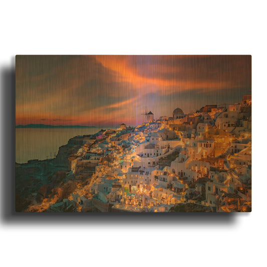 'Santorini Greece' By Edin Chavez Gold Metal Wall Art