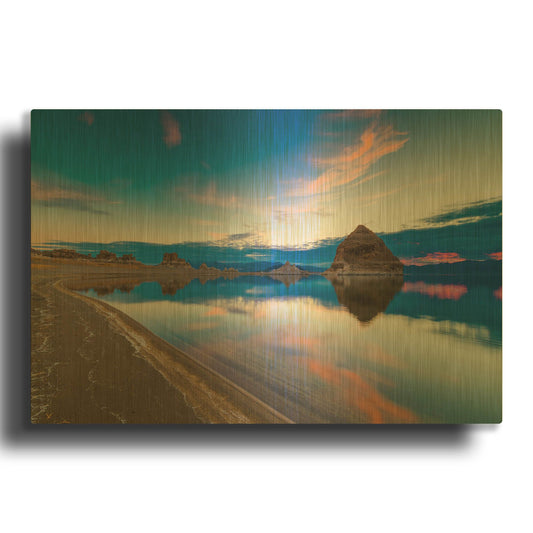 'Pyramid Lake Nevada 4' By Edin Chavez Gold Metal Wall Art