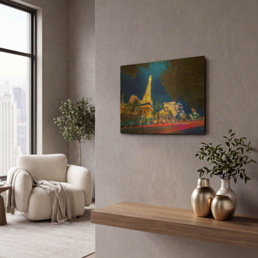 'Paris of Las Vegas' By Edin Chavez Gold Metal Wall Art