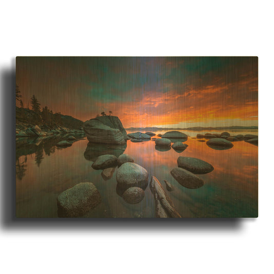 'The Stone Crocodile' By Edin Chavez Gold Metal Wall Art