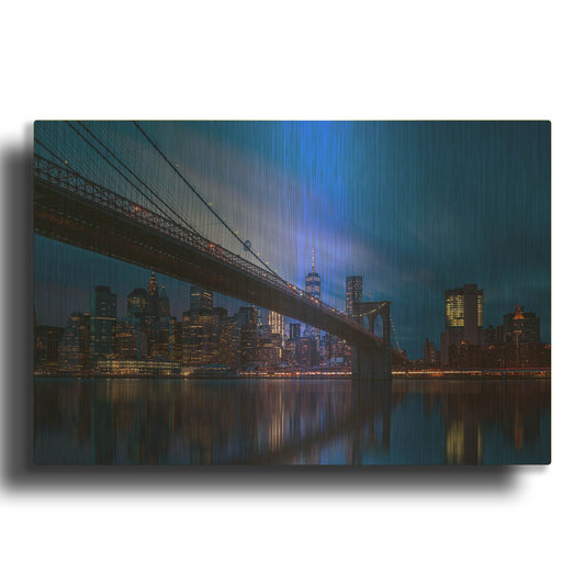 'Past the Brooklyn Bridge' By Edin Chavez Gold Metal Wall Art