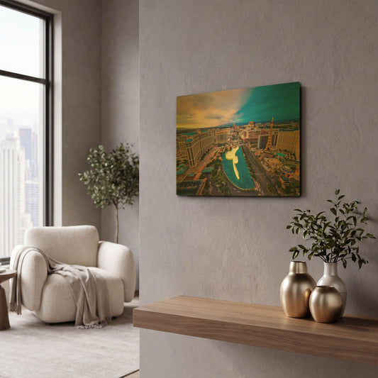 'Aerial Las Vegas' By Edin Chavez Gold Metal Wall Art