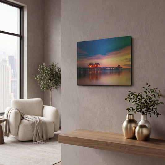 'Violet Pier' By Edin Chavez Gold Metal Wall Art