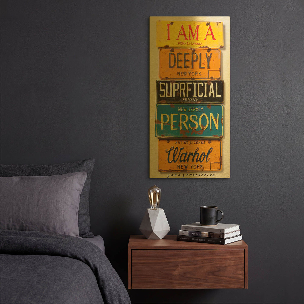 'Warhol Superficial Person' By Gregory Constantine Gold Metal Wall Art