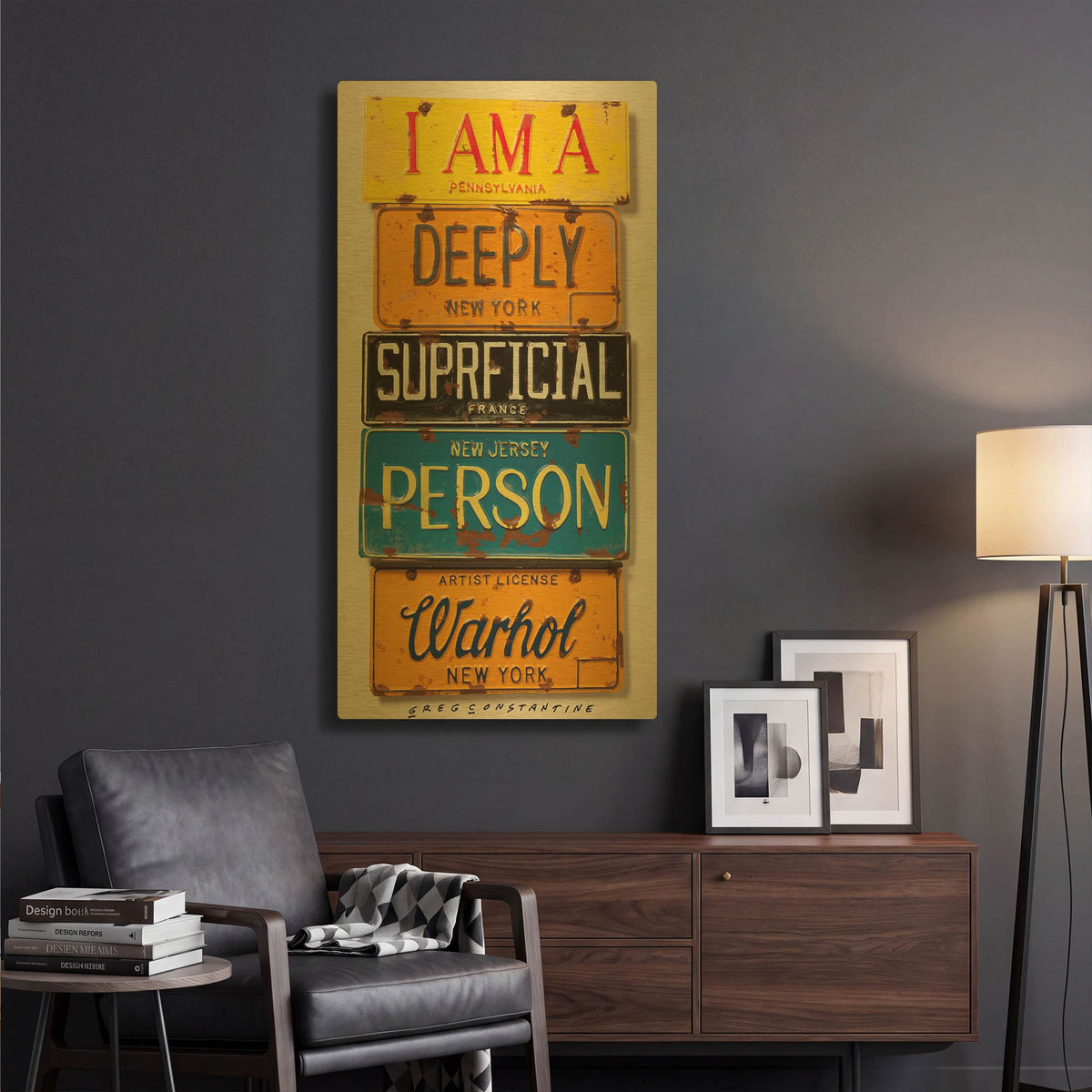 'Warhol Superficial Person' By Gregory Constantine Gold Metal Wall Art