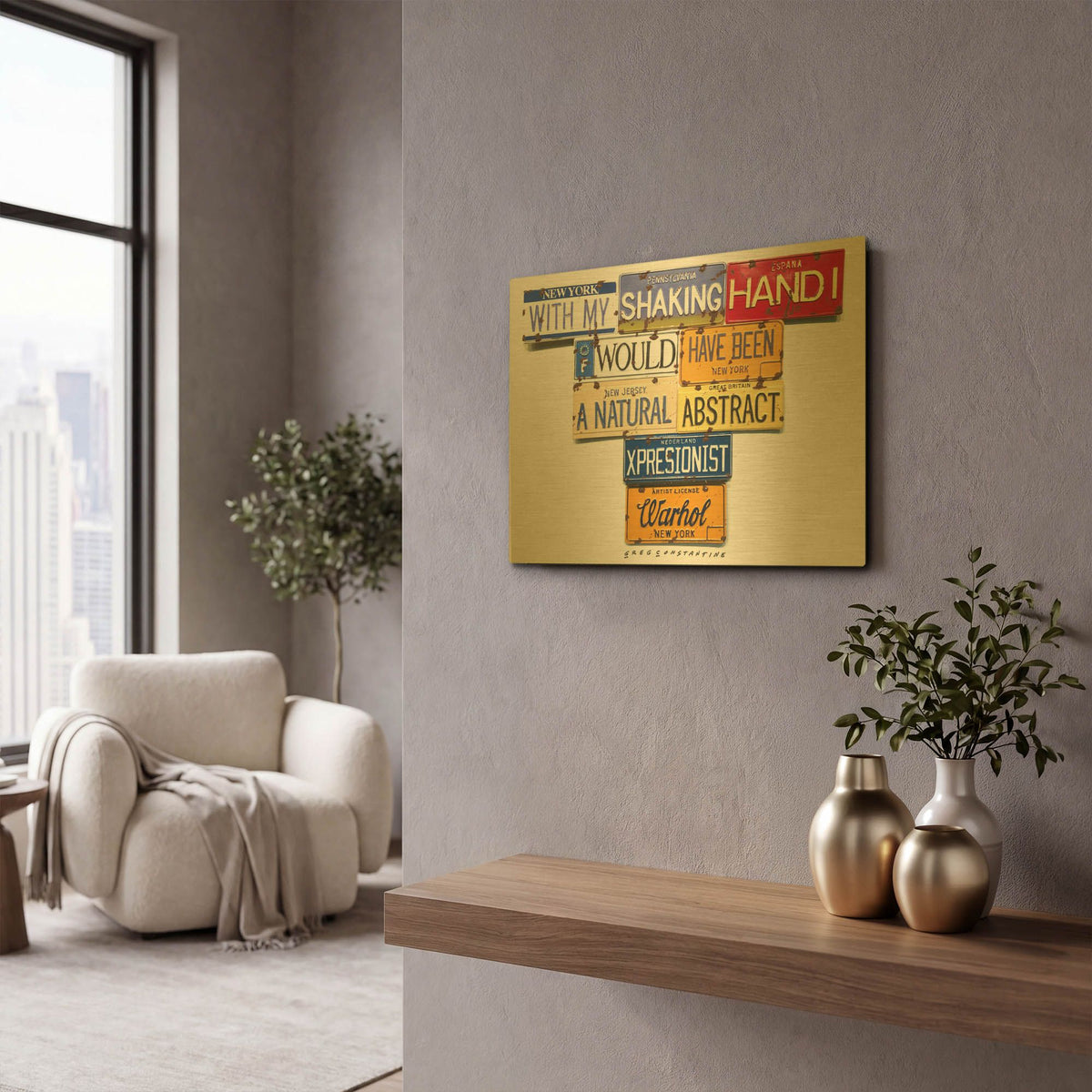 'Warhol Shaking Hand' By Gregory Constantine Gold Metal Wall Art