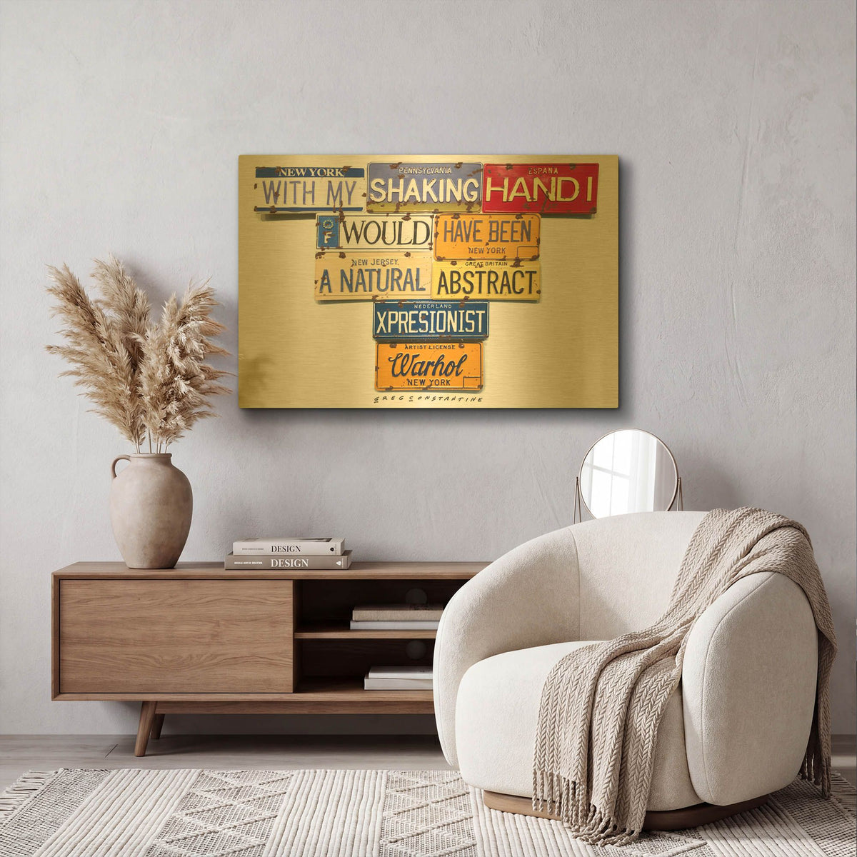 'Warhol Shaking Hand' By Gregory Constantine Gold Metal Wall Art