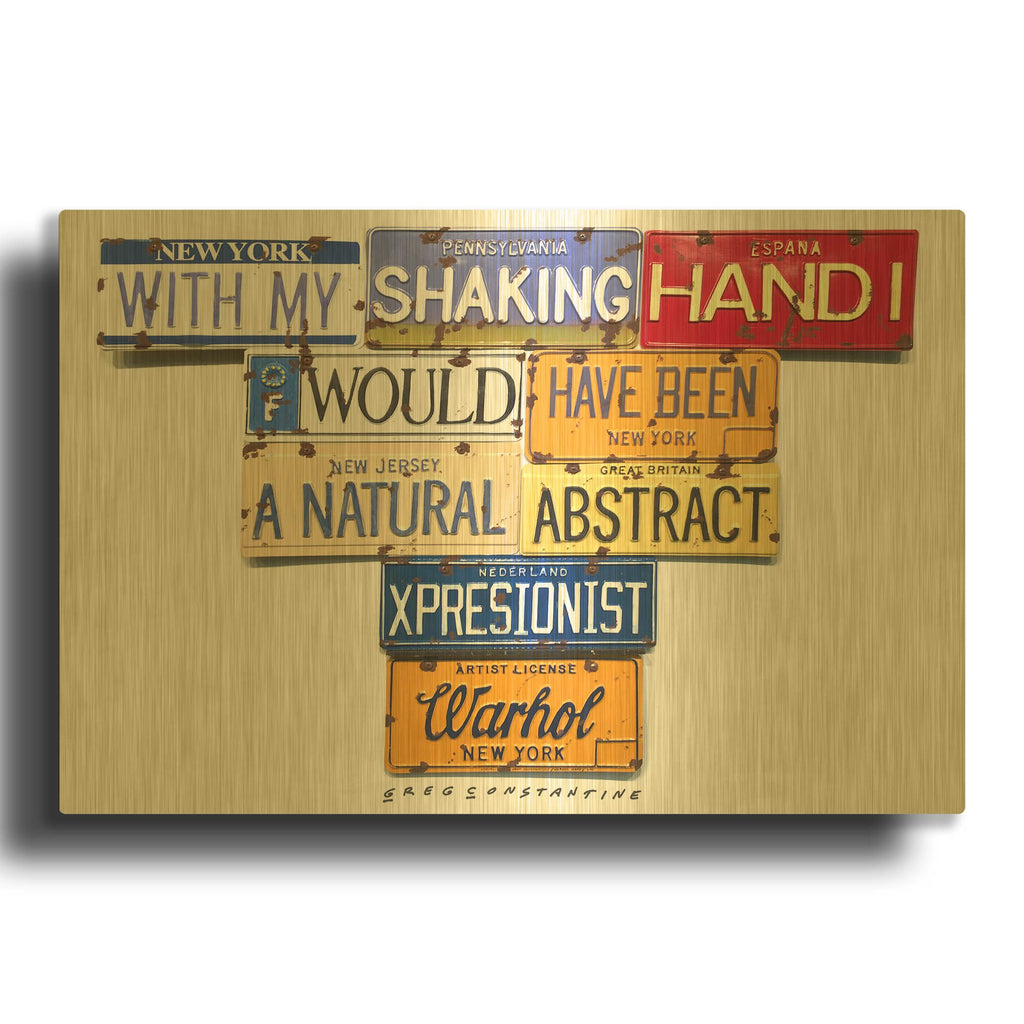 'Warhol Shaking Hand' By Gregory Constantine Gold Metal Wall Art