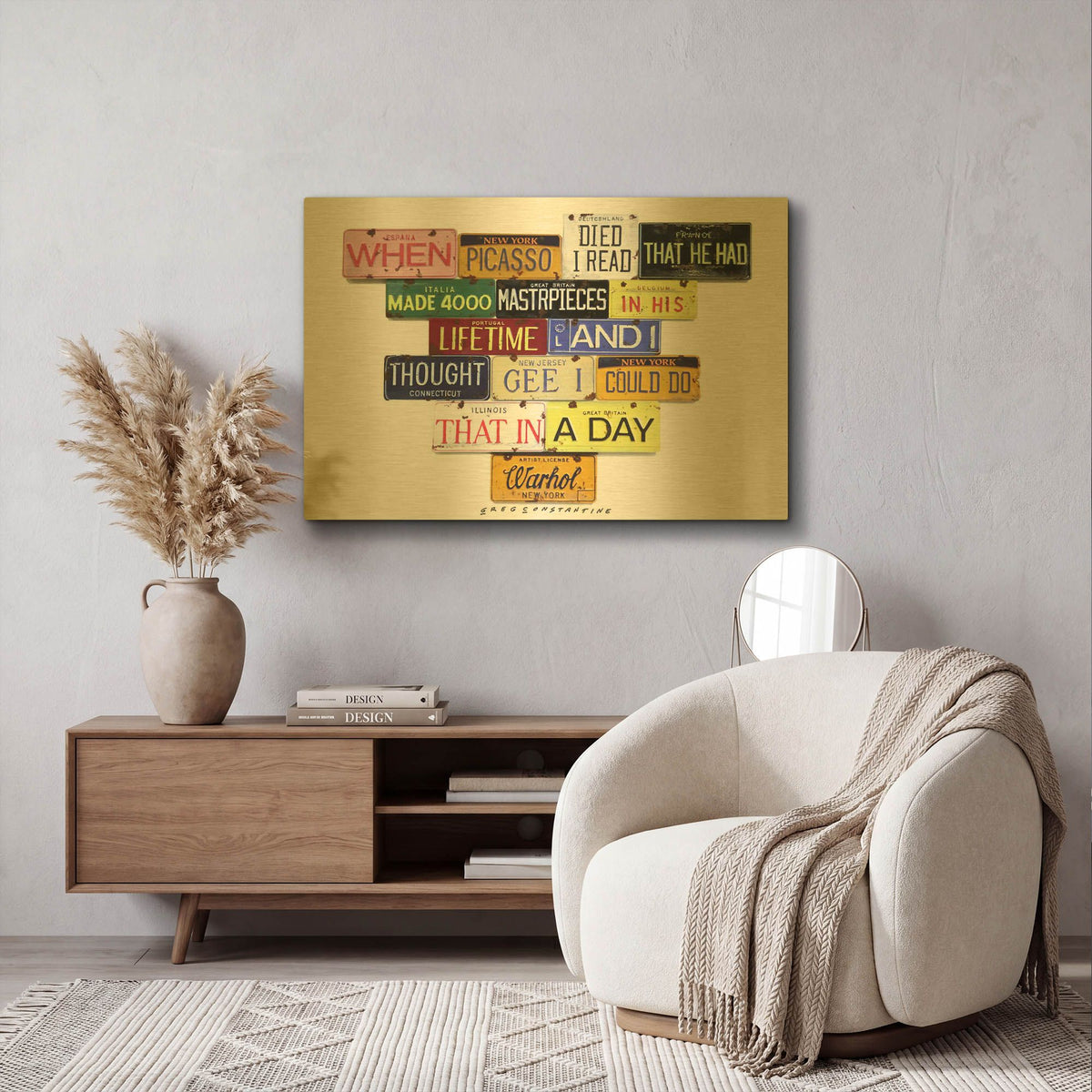 'Warhol Picasso Died' By Gregory Constantine Gold Metal Wall Art