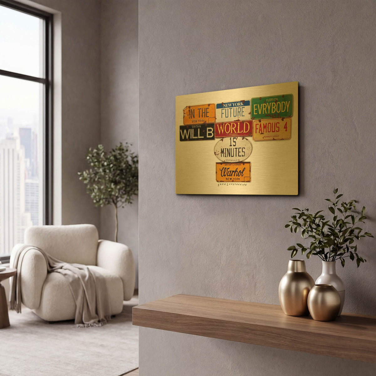 'Warhol Everybody Famous' By Gregory Constantine Gold Metal Wall Art