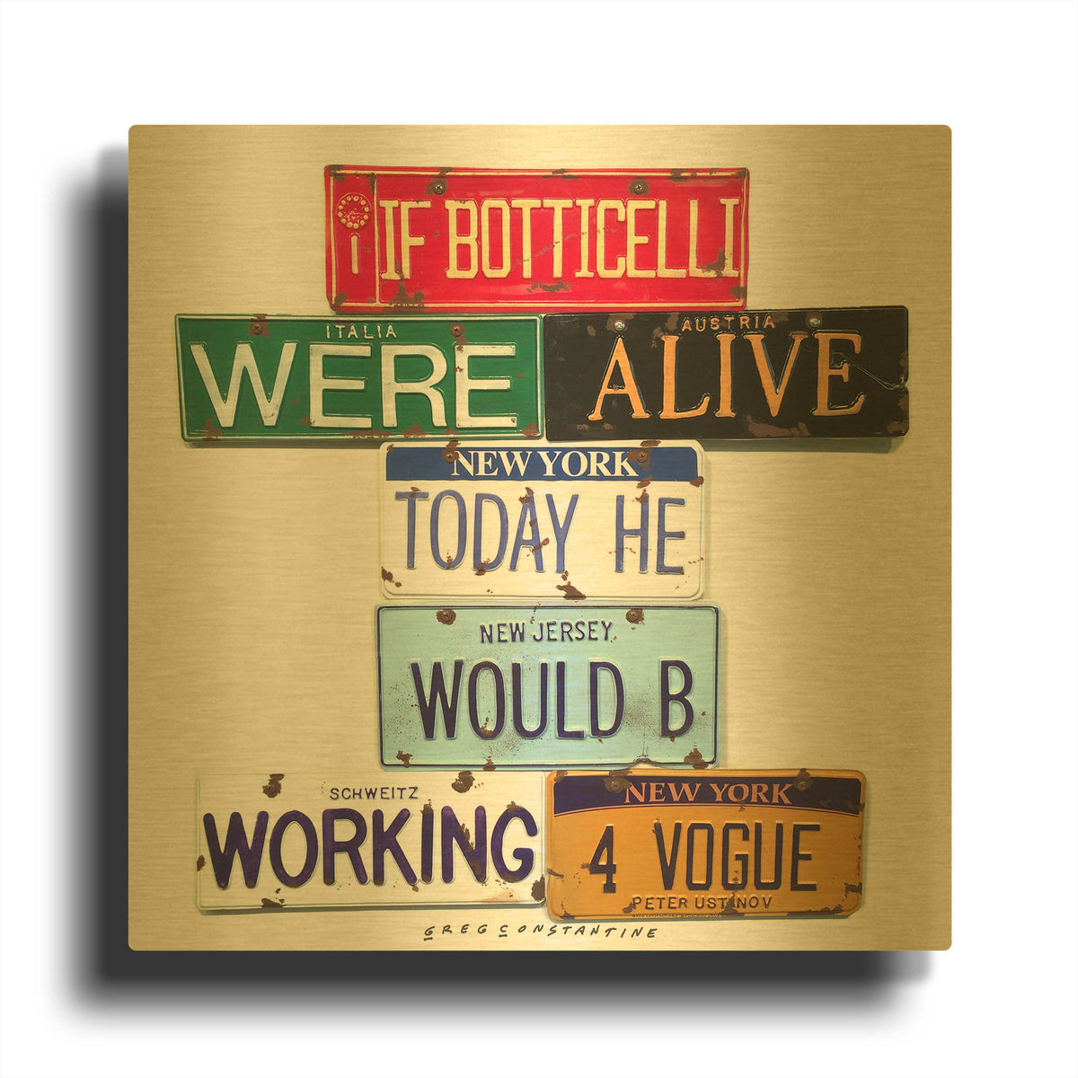 'Ustinov Botticelli Working 4 Vogue' By Gregory Constantine Gold Metal Wall Art