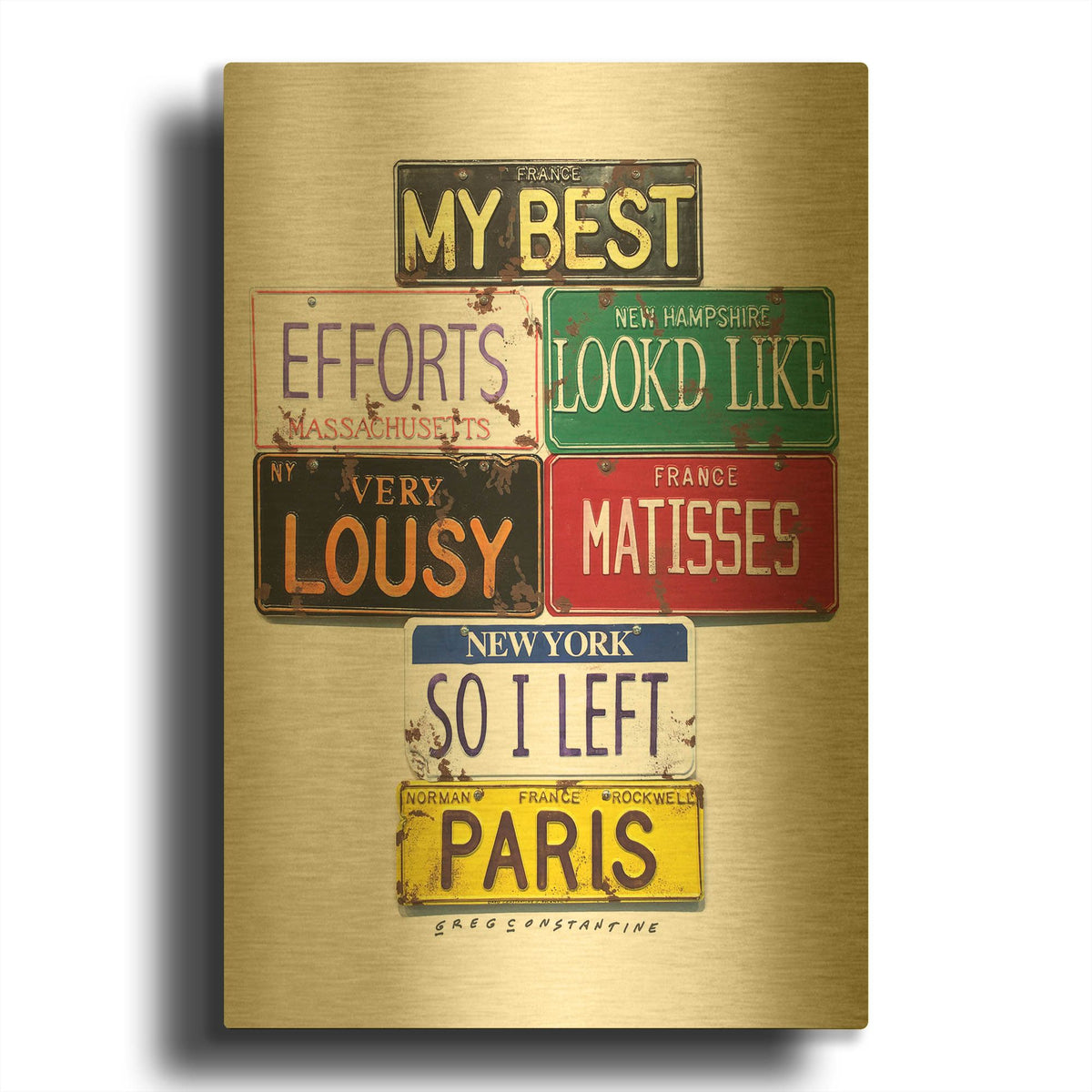 'Rockwell Lousy Matisses' By Gregory Constantine Gold Metal Wall Art
