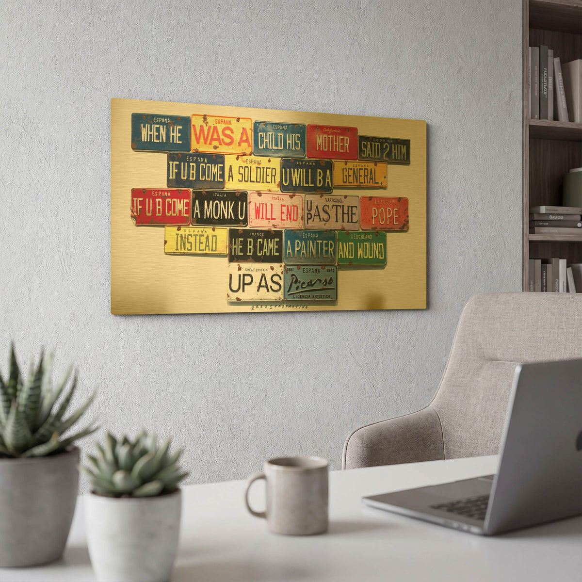 'Picasso Mother Said' By Gregory Constantine Gold Metal Wall Art