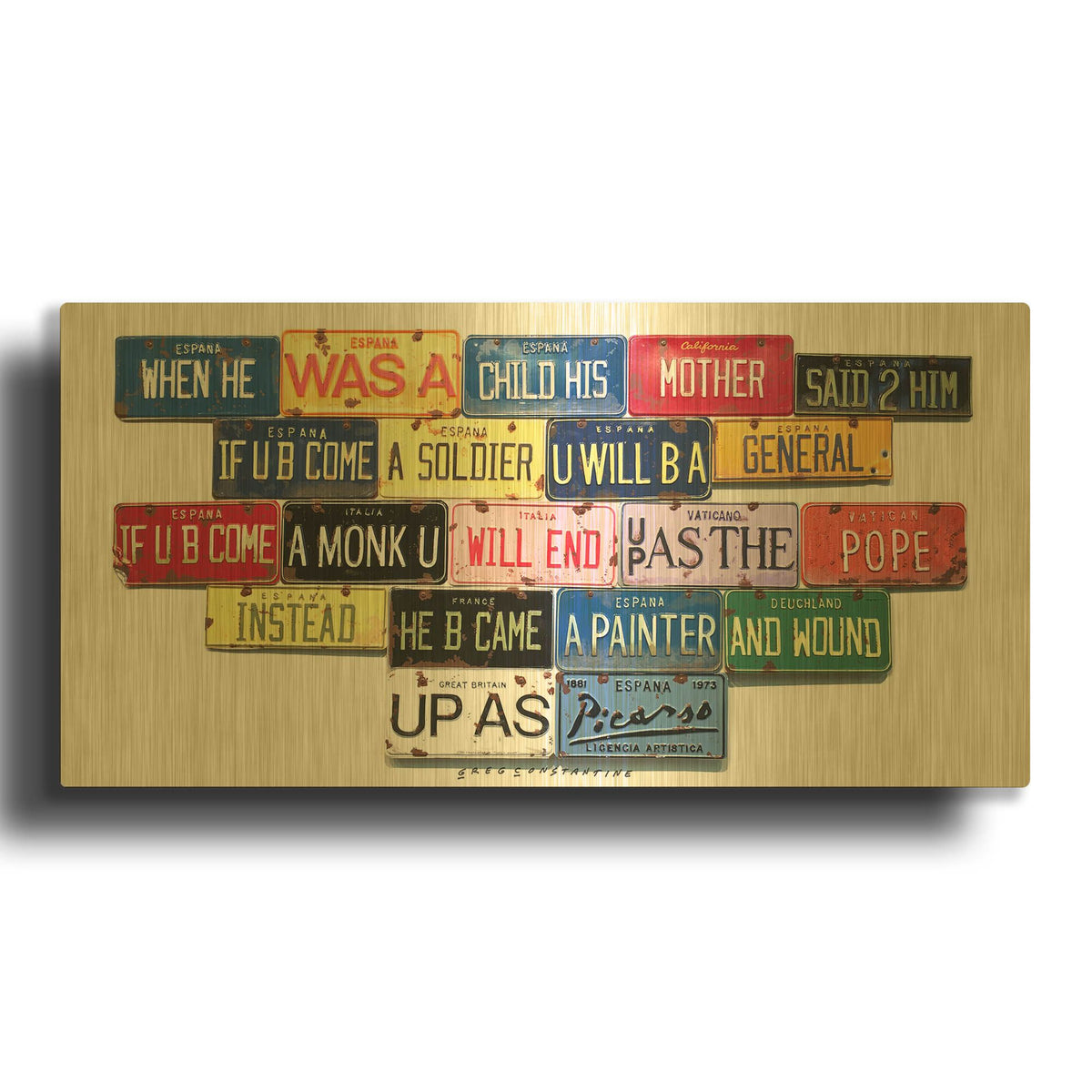 'Picasso Mother Said' By Gregory Constantine Gold Metal Wall Art