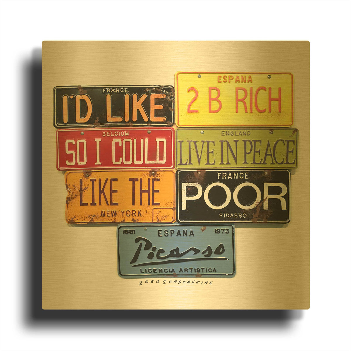 'Picasso Like 2 B Rich' By Gregory Constantine Gold Metal Wall Art