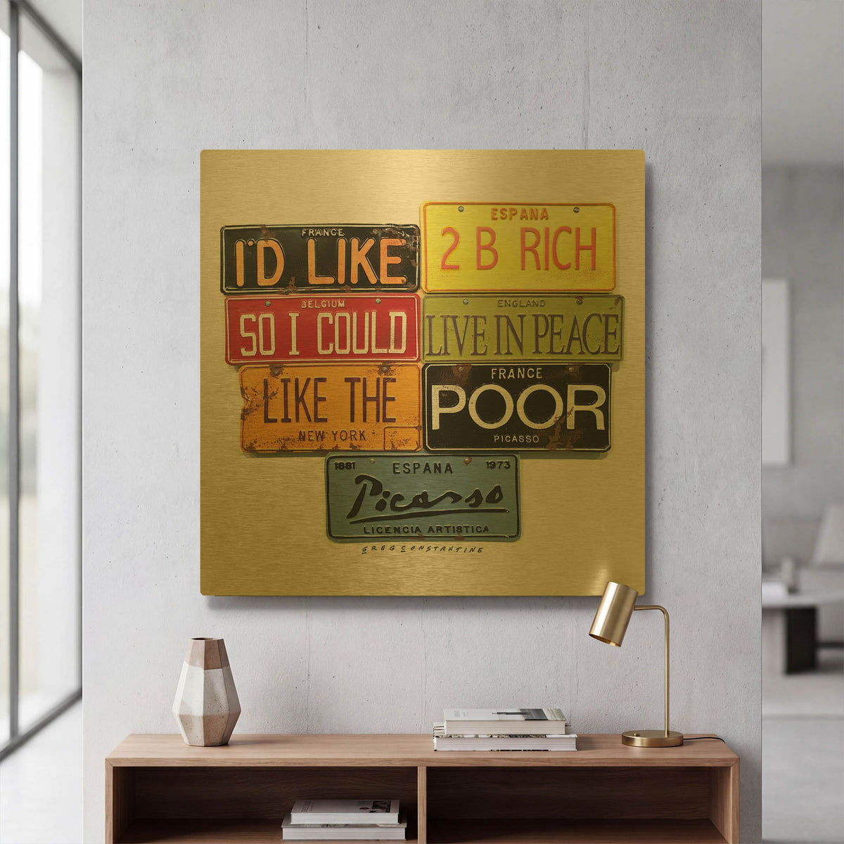 'Picasso Like 2 B Rich' By Gregory Constantine Gold Metal Wall Art