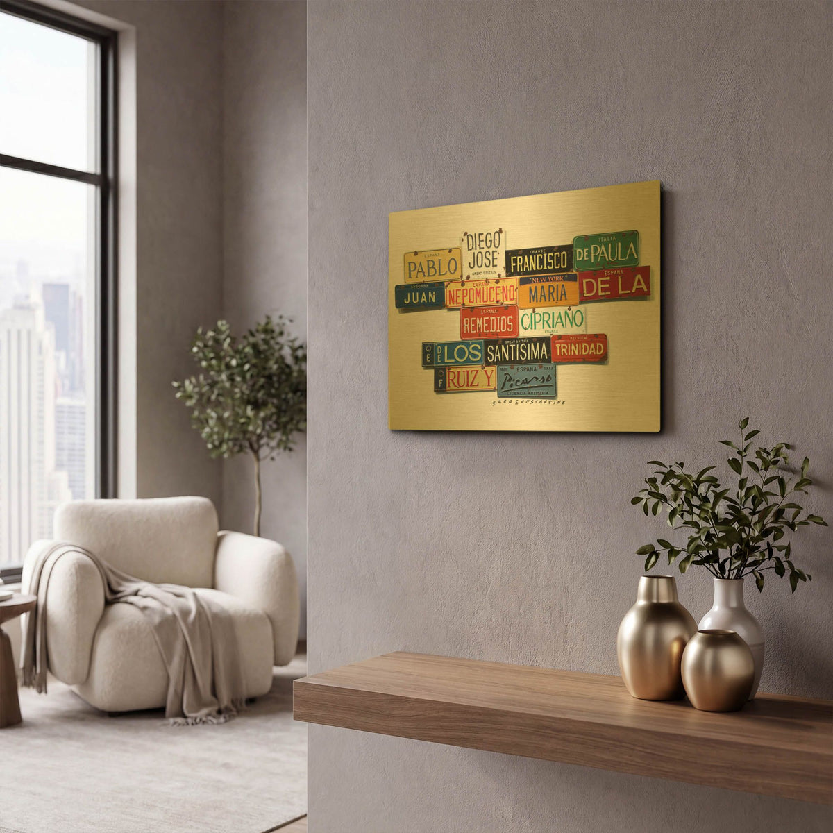 'Picasso Full Name' By Gregory Constantine Gold Metal Wall Art