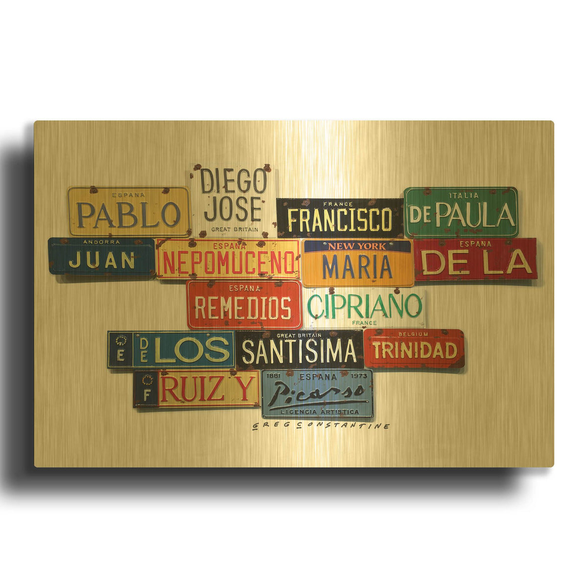 'Picasso Full Name' By Gregory Constantine Gold Metal Wall Art