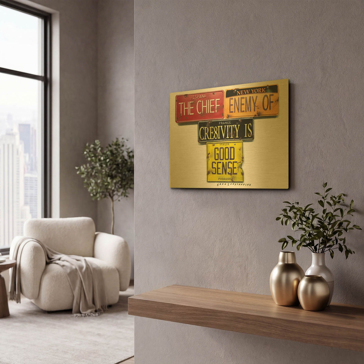 'Picasso Chief Enemy' By Gregory Constantine Gold Metal Wall Art